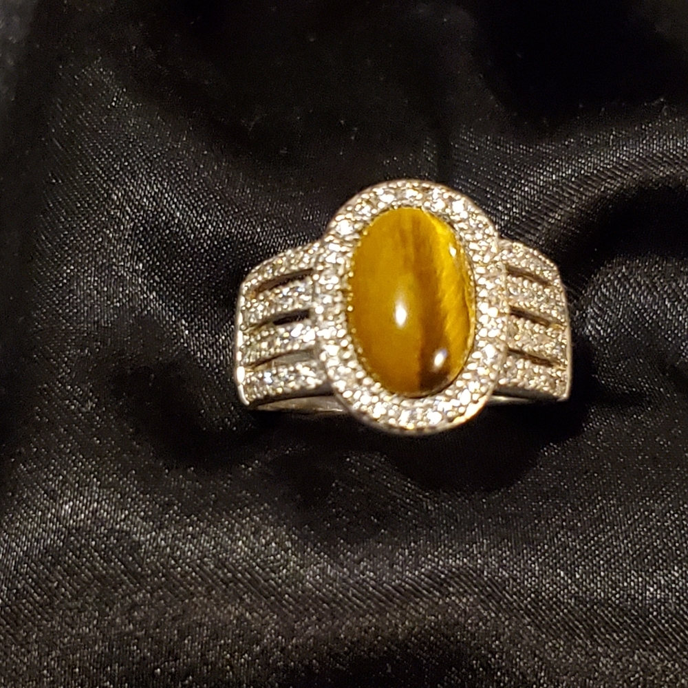 Sterling Silver Tigers Eye Ring Size 8 unisex